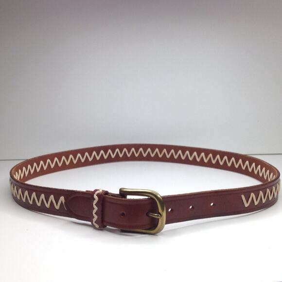 Vintage Leather Belt Western Cowboy Brown Stitching Equestrian Rodeo Size 38 - Picture 2 of 8